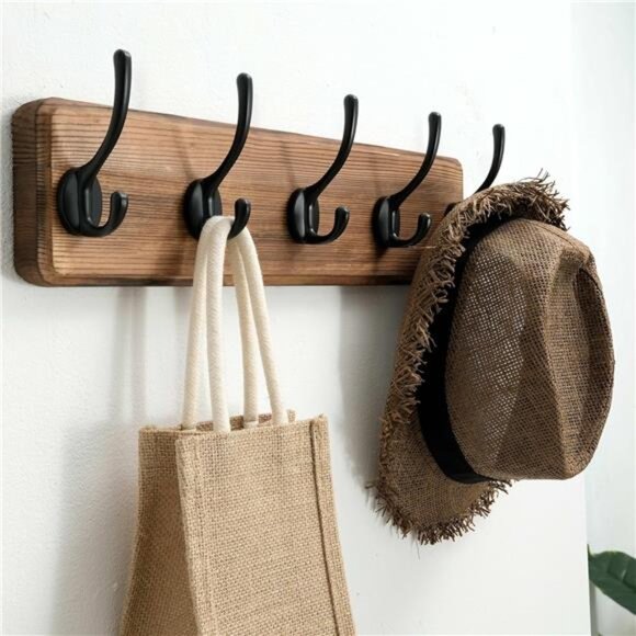 Wall Mounted Coat Rack Solid Wood Pine 5 Hooks - Picture 6 of 7